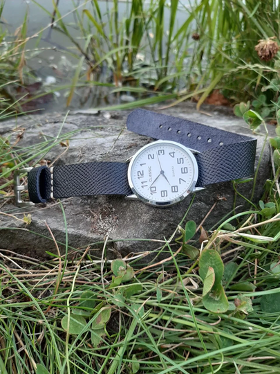 Leather Watch Band Single Pass Strap 18mm 20mm 22mm 24mm, Handmade Leather Strap, Black Wrist Men