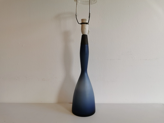 Extremely Rare Old Table Lamp, Made in Several Shades Of Blue Glass, Fitted With A Top Patinated Brass & Socket. Danish-Design