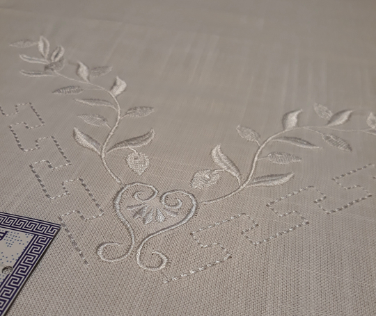 Embroidered Long Table Runner All White With Olives & Meander, Size Is 41x179cm, 16x70, 5In.free Register Shipping Tracking Number