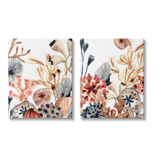 Stupell Industries Tropical Ocean Floor Plant Life Expressive Abstract Coral 2pc Multi Piece Canvas Wall Art Set - Multi-Color