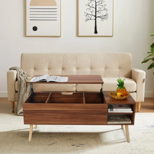 COFFEE TABLE,computer table, wood grain color,solid wood legs support, big storage space,Liftable and lowerable table