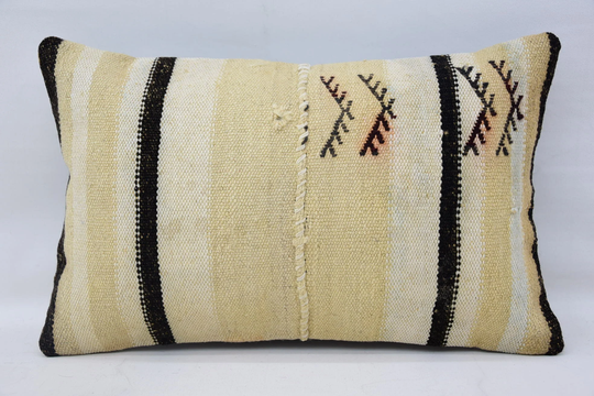 Kilim Pillow, Pillow Cover, Designer Pillows, 12x20 Beige Striped Cushion, Office Chair Minimalist 1077