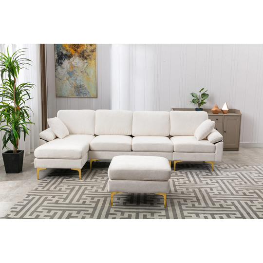 White Accent Sofa Living Room Sectional Sofa with Ottoman