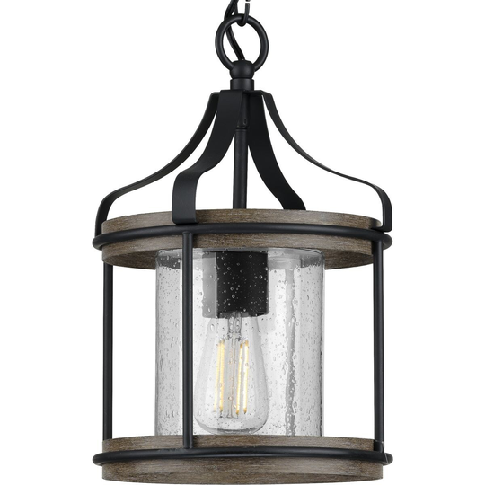 Brenham 1-Light Matte Black Farmhouse Indoor Pendant Light - 12.500" x 18.500" x 12.250"