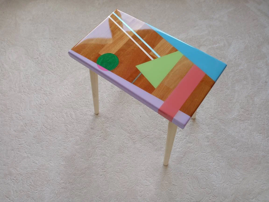 Wooden Blue Resin Boho Side Coffee Table, Modern Small Pink Epoxy Wood Unique End Sofa Abstract Bedside Living Room Bedroom Art Tables
