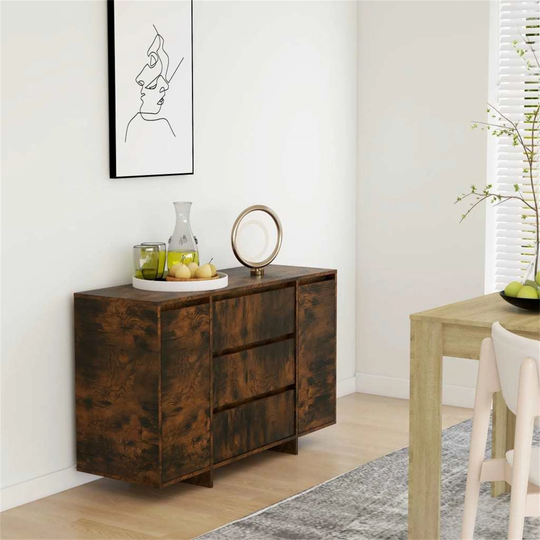 Sideboard with 3 Drawer Storage Cabinet for Home Chipboard Smoked Oak