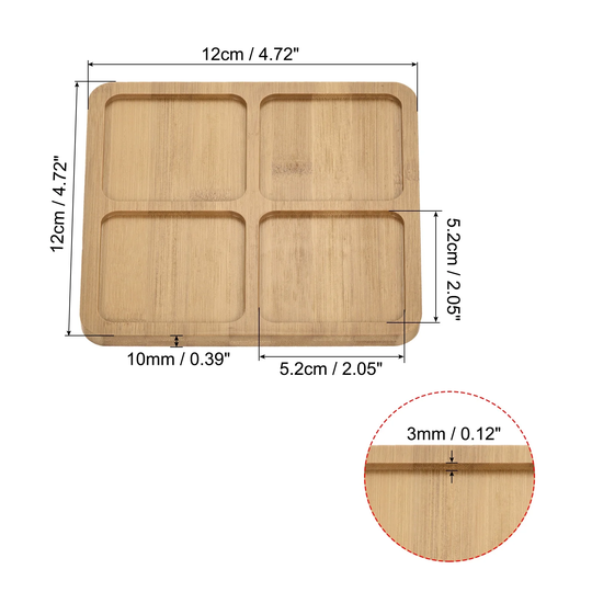 Plant Pot Saucer, 4 Pack 12cm Bamboo Square Lattice Flower Drip Tray - Natural Wooden Color