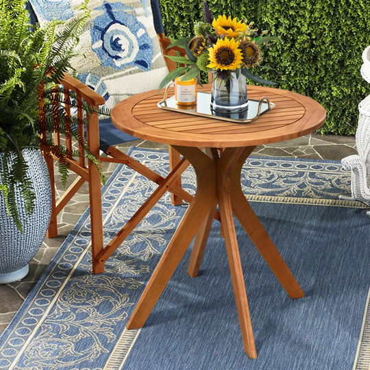 Costway 27'' Outdoor Round Table Solid Wood Coffee Side Bistro Table - See Description