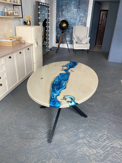 Oval Dining Table With Metal Legs, Wite Epoxy Resin Table, River Wooden Room
