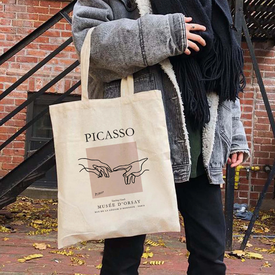 Mzshop - Picasso Touching Hands Art Tote Bag Classic Painting Shopping Environment Friendly Reusable