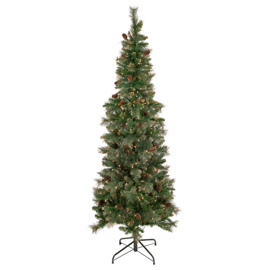 7' Yorkshire Pine Pencil Artificial Christmas Tree, Clear Lights - 7 Foot