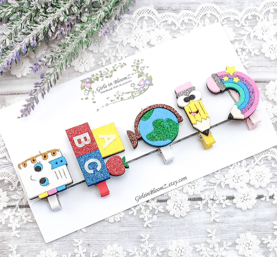 Back To School Hair Clips/Paper Notebook Clip/Earth Globe Clip/Abc Clip/First Day Of Clips/Pencil Clip