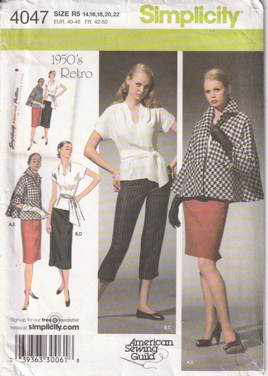 1950's Retro Misses Cropped Pants Pencil Skirt Top With Sash & Lined Swing Jacket Simplicity Sewing Pattern Size 14 16 18 20 22 Uncut
