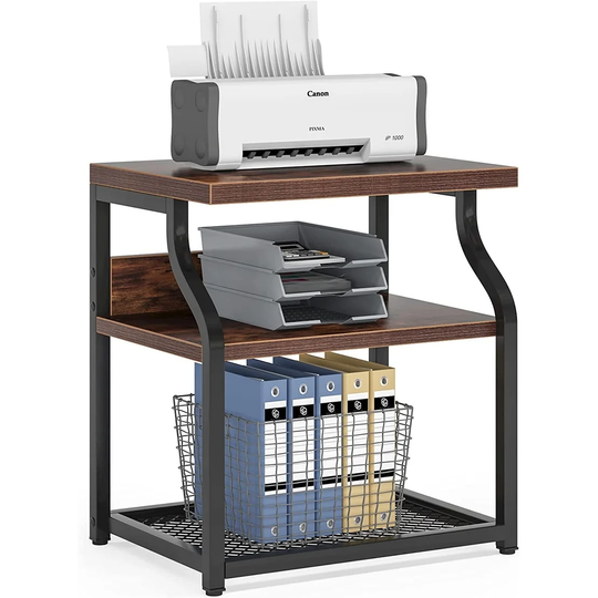 Home office Printer Stand with Storage ,3-Shelf Home Printer Cart under desk shelf