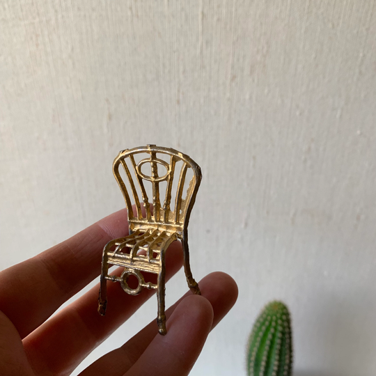 Antique Miniature Chair - Vintage Mini Gold Tone Metal Soft Metallic Tiny Dollhouse Ornate Fancy Little Golden Seat