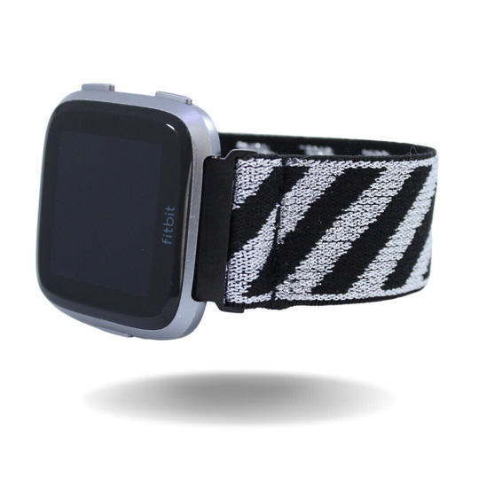Elastic Fitbit Versa Watch Band - 1/2 Lite Silver Metallic Glittery Sparkly Stripes Elegant Formal Dressy Casual Boho Chic