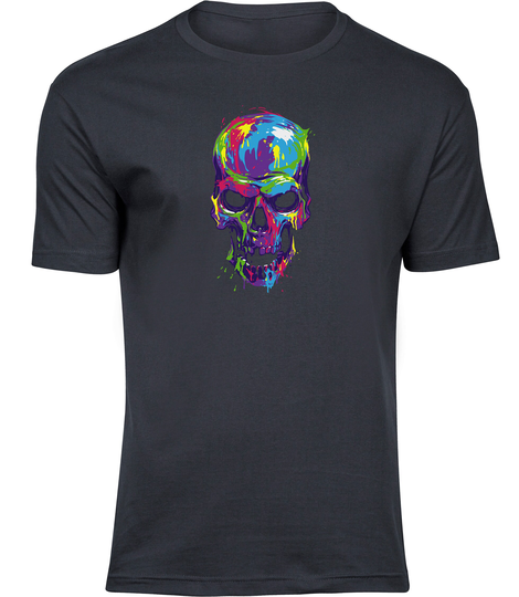 Skull in Color Paint Men's T-Shirt, Gym Tee Shirt, Skeleton Bones Print, 100% Combed Ring Spun Cotton