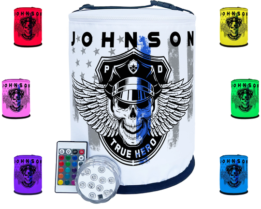 Personalized Color Changing Lantern - Thin Blue Line Police Officer Led Light Includes Your Custom Text & Puck Lamp With Remote