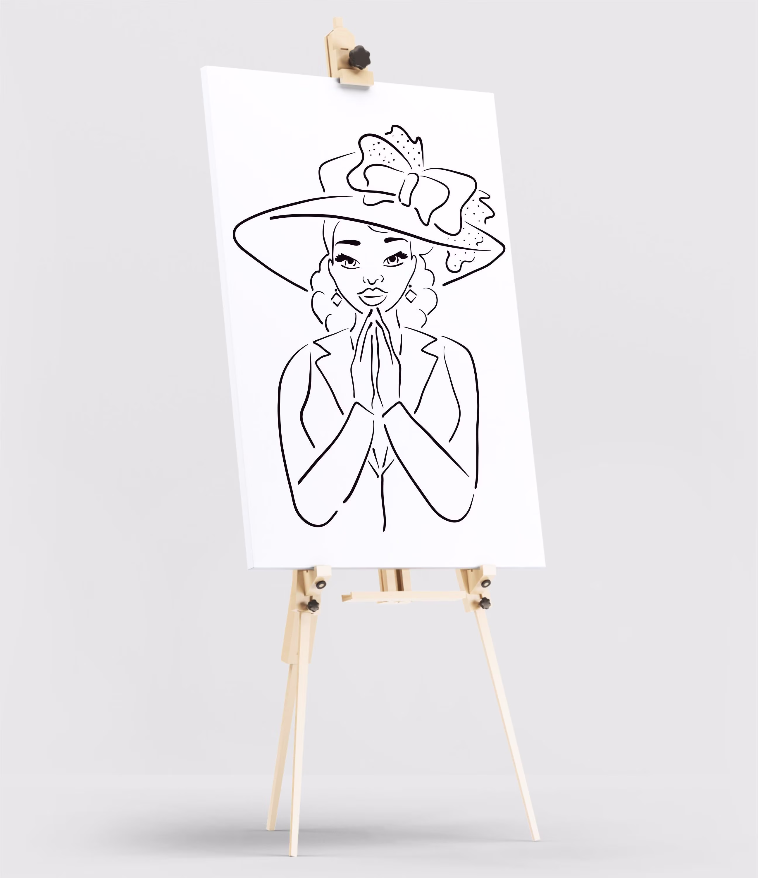 Praying Church Woman Stencil For Paint Parties, Pretty - Reusable Tracing Template & Sip Supplies Acrylic Canvas Painting