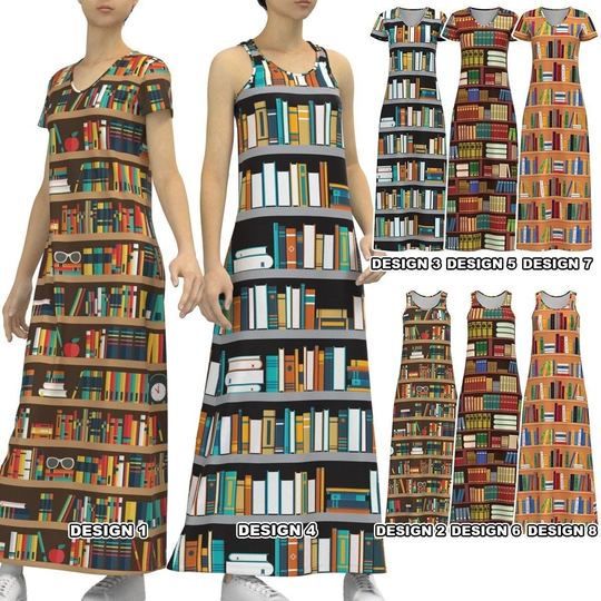 Books Bookshelf Library Librarian Long Maxi Dress Short Sleeve Sleeveless