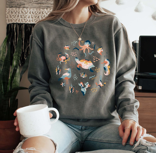 Comfort Colors Boho Sweatshirt, Turtle Top, Ocean Comfy Oversized Boho, Style
