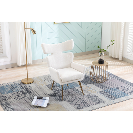 European Style Fish Tail Accent Chair Leisure Single Chair With Golden Feet, Beige