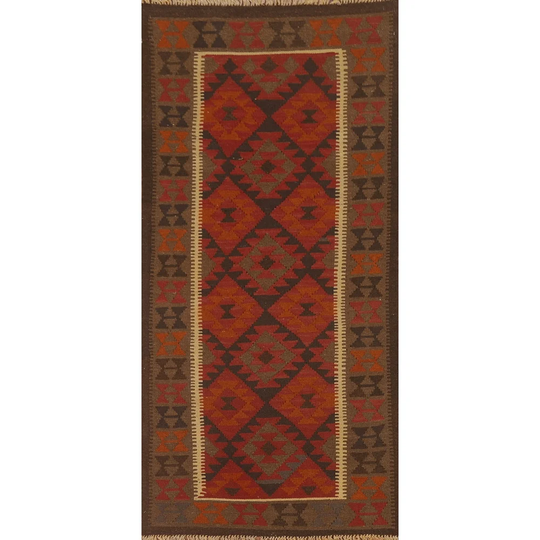 Kilim Reversible Runner Rug Flat-weave Multi-Color Wool Carpet - 3'2" x 6'8"