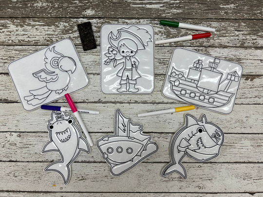 Pirate Reusable Coloring Pages Shark Dry Erase Book Birthday Party Favor Gift