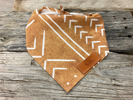 Dog Bandana, Mustard Mud Cloth Arrow Cross Dot Boho Stripe Rustic Bohemian, Personalized Leather Name Tag Pet Accessories, Bandana