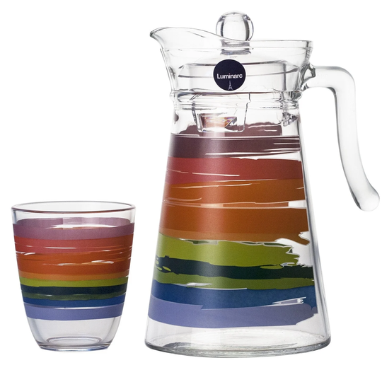 Luminarc Color Pencil 7 Piece 1.7 Qt Pitcher and Glasses Set for 6