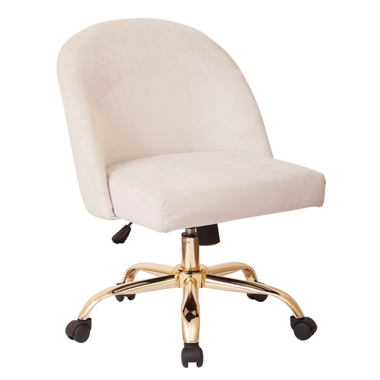 OS Home and Office Furniture Model Mid Back Office Chair in Oyster Velvet with Gold Finish Base