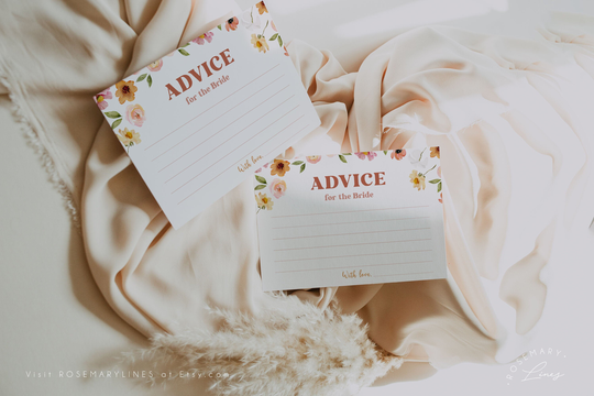 Spring Summer Colorful Floral Bridal Shower Advice Card Template, Bright Cards Printable, Boho Warm Spring Wildflowers #165