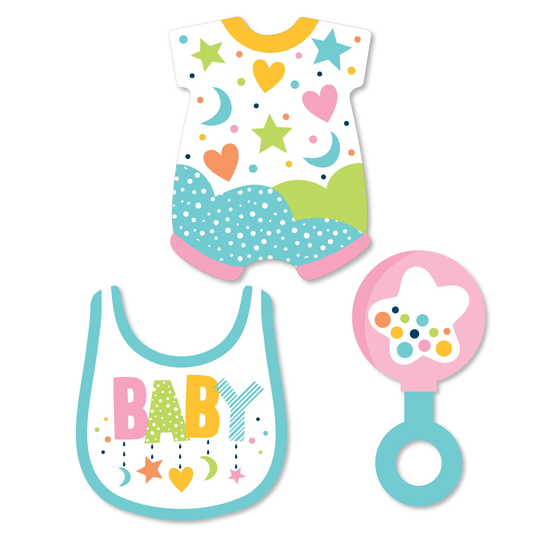 Colorful Baby Shower - Diy Shaped Gender Neutral Party Cut-Outs 24 Count