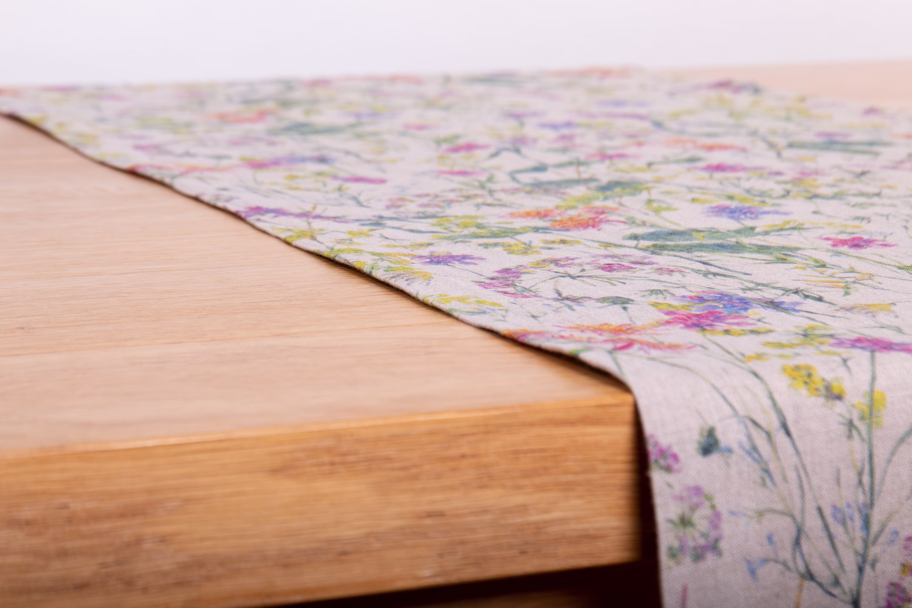 Linen Table Runner Digital Printed Flowers Fiesta, Custom Size Wedding Runner, Handmade Washed Mitered Corner, Decoration