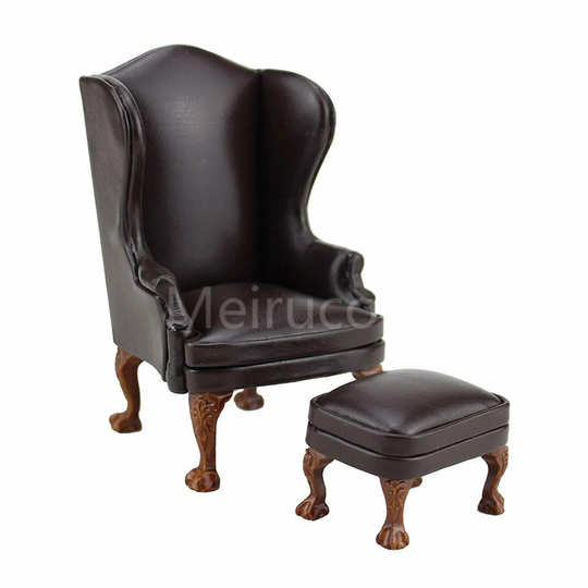 Dollhouse Sofa 112 Scale Miniature Furniture Hand Carved Chair & Ottoman