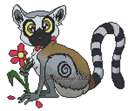 Kiady Lemur Swirlies - 14 Count 2x1 Modern Cross Stitch Art Kit