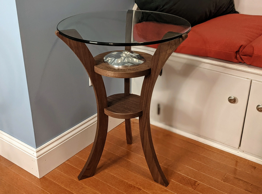 Walnut End Table With 3D Mt Katahdin Aluminum Carving