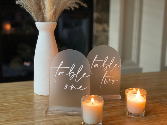 Frosted Arch Acrylic Table Numbers | Wedding With Stands