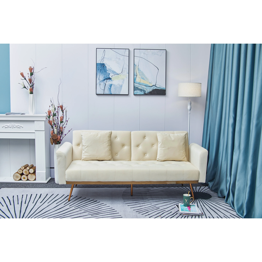 EYIW Beige Folding Living Room Sofa Bed Loveseat Sofa with Midfoot Including Two Pillows for living room bedroom
