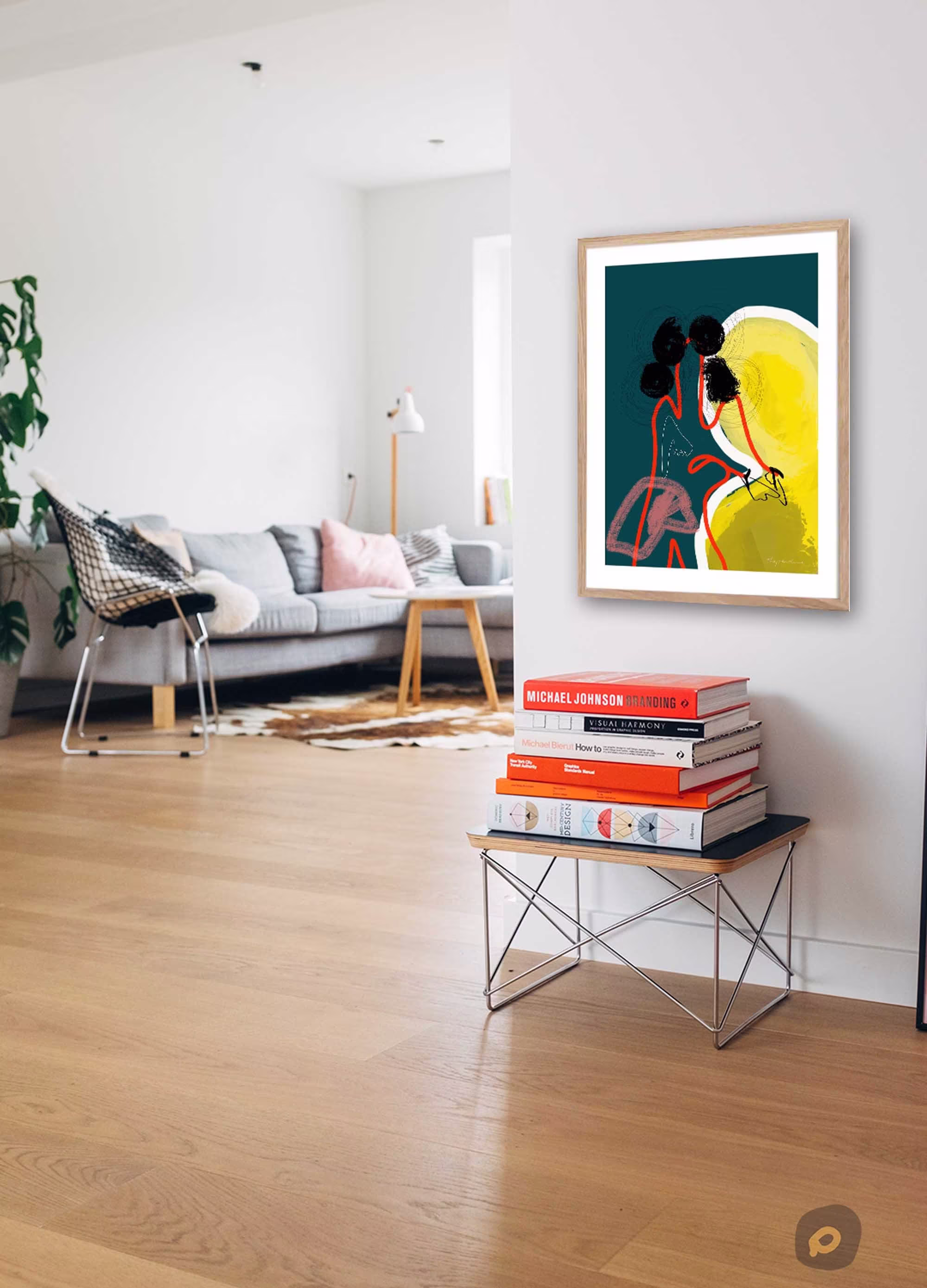Bold Color Framed Abstract Modern Art Print, Graphic Living Room Wall, Colorful Poster Art, Mid Centruy Contemporary
