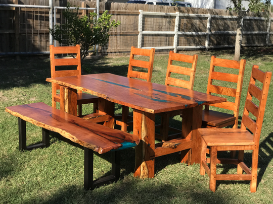 Handcrafted Mesquite Dining Table Set For 8 with Matching Chairs & Bench