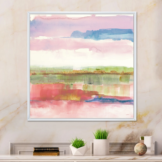 Designart 'Influence of Line and Color Gold Bright' Shabby Chic Framed Canvas