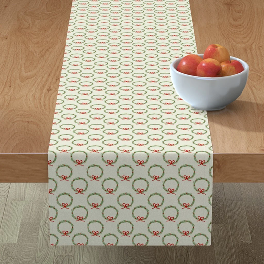 Wreaths Table Runner - Christmas Wreath By Kathrinlegg Home Decor Seasonal Garden Xmas Cotton Sateen Spoonflower