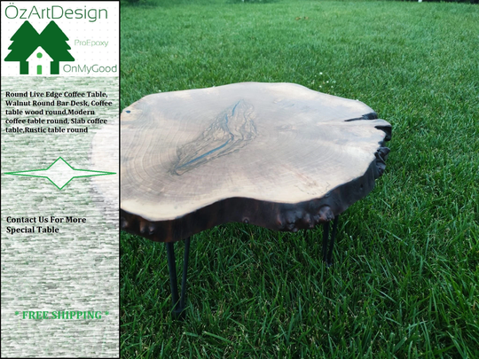 24~26 Inches - Coffee Table Wood Round, Modern Coffee Natural Walnut, Slab Table, Live Edge Round