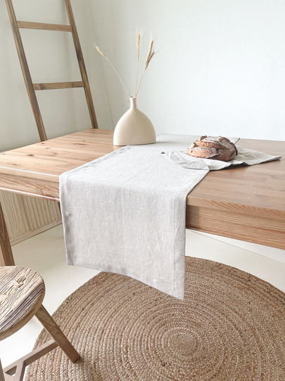Beige Table Linen Runner, Oatmeal Natural Flax Country Runner