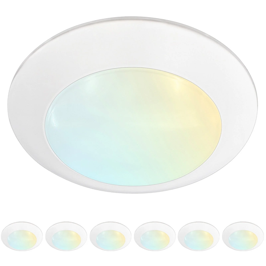 Luxrite 6" LED Surface Mount Disk Light 15W 3 Color Selectable 3000K-5000K 1000 Lumens Dimmable ETL Wet Rated 6 Pack