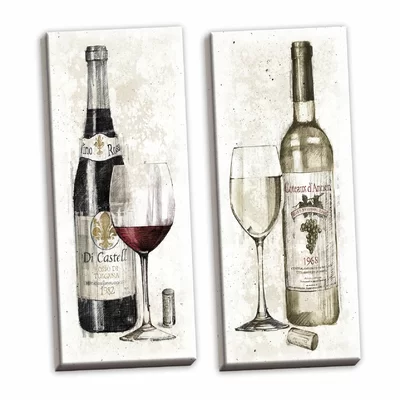 'Pencil Wine I and Pencil Wine II' - 2 Piece Graphic Art Print Set