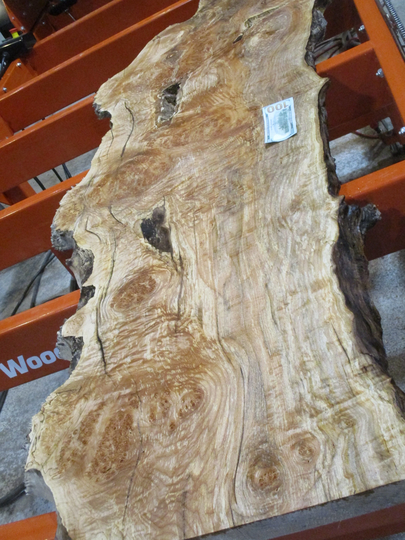 Burl Maple Live Edge Coffee Table Or Entry, With Very Strong Live Edge & Unique Burl, Figure Flame, Kiln Dried Top Voids