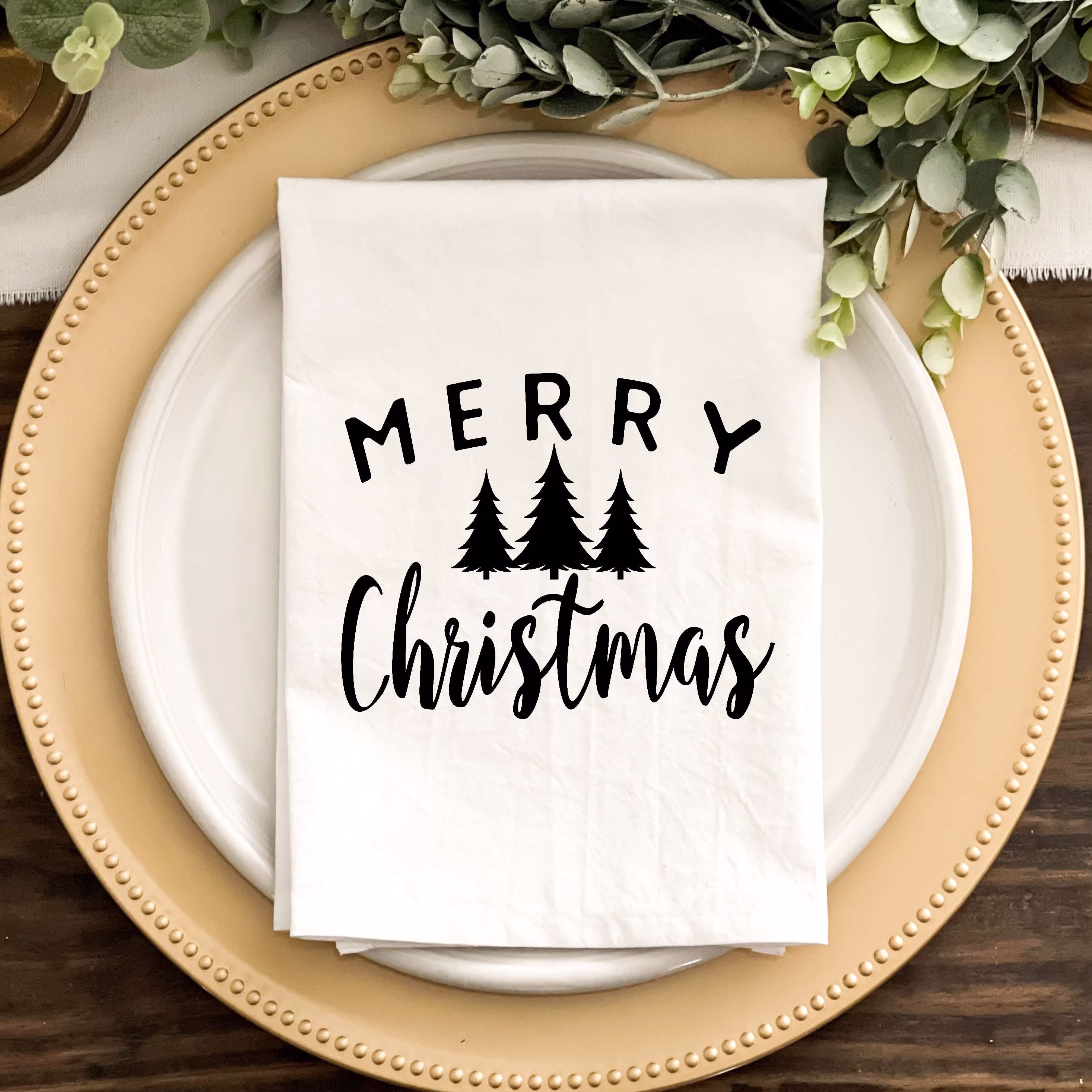Christmas Napkin, Table, Dinner Napkins, Custom Vintage Tree Merry Christmas, White Or Natural Color