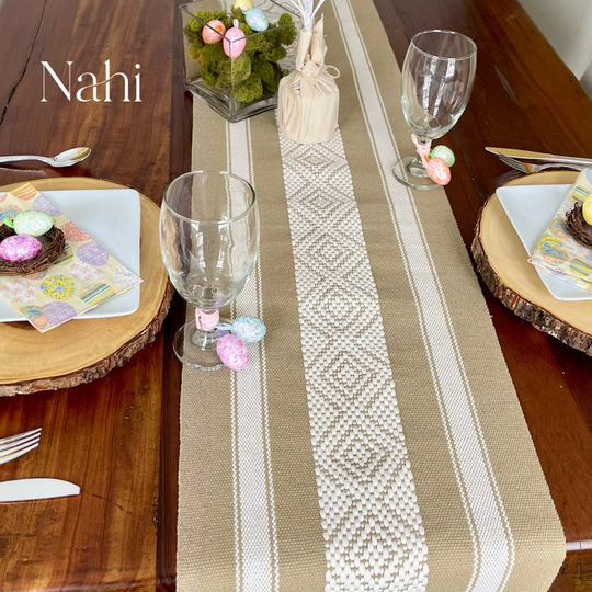 Oaxaca Table Runner/Mexican Runner/Boho Runner/Neutral-Khaki Color Runner/Mexico Gift.decorative Runner